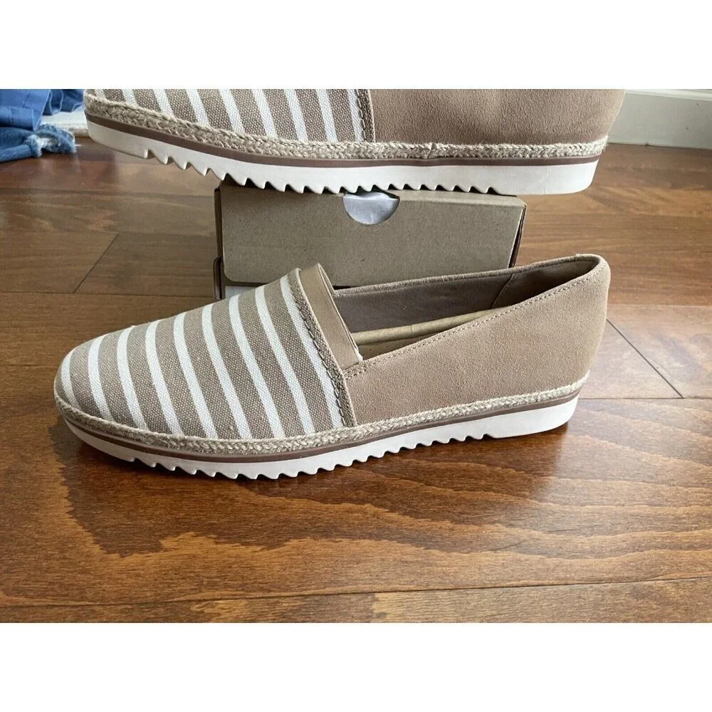 Clarks Serena Paige Espadrille Slip-on Loafers Sand &‎ White Striped 9.5 M NEW